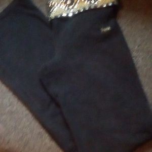 Pink Victoria Secret Yoga Boot Black Stretch Pants With Gold Hardware And Silver